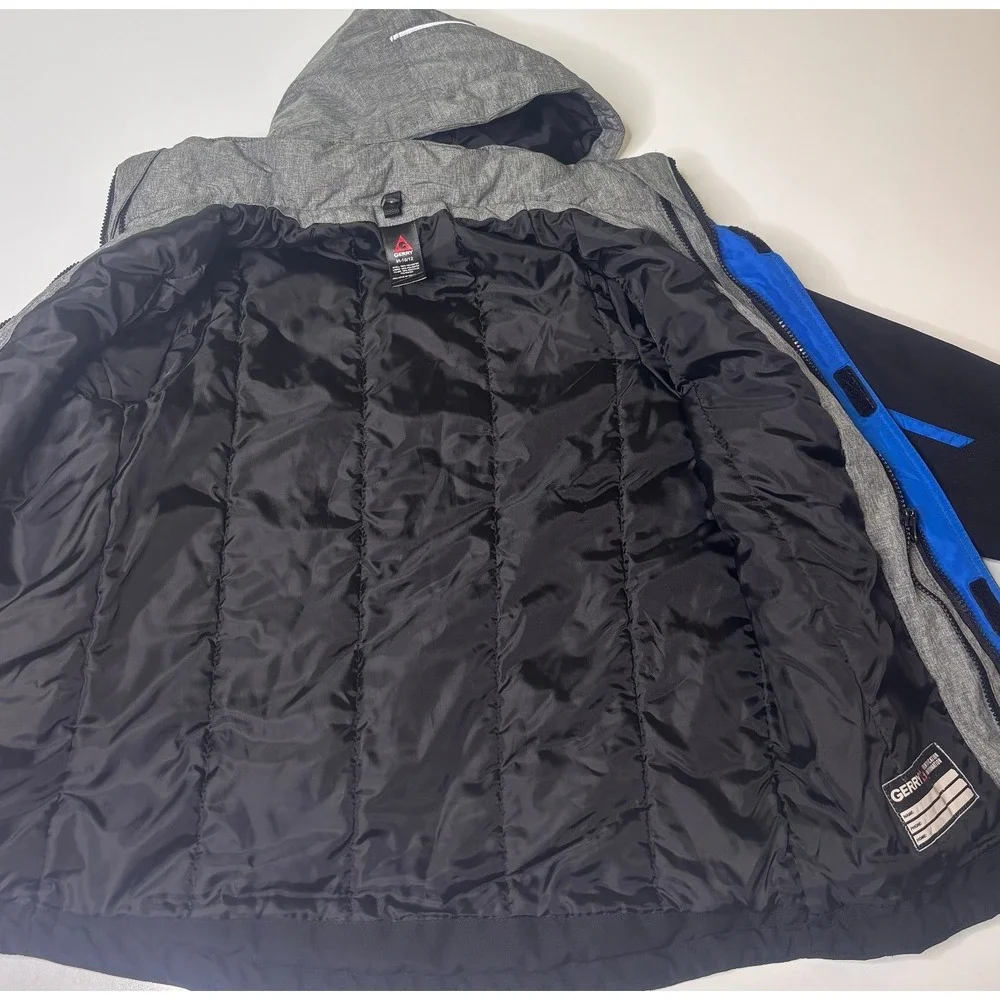 Gerry Boys Hooded Winter Ski Jacket Black Grey Full Zip Warm Coat Size M 10/12